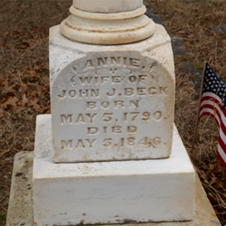 Gravestone of Annie Beck, 1790-1846.